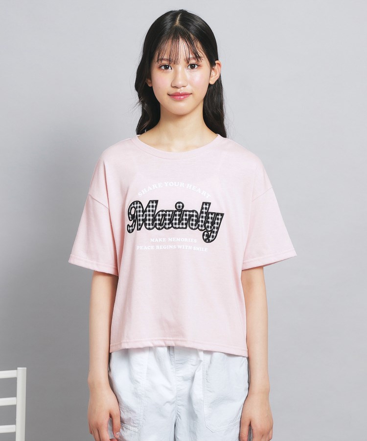 ピンク ラテ(PINK-latte)の接触冷感 ギンガムアップリケTシャツ1