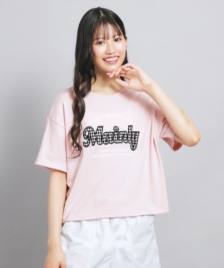 ピンク ラテ(PINK-latte)の接触冷感 ギンガムアップリケTシャツ ピンク(071)
