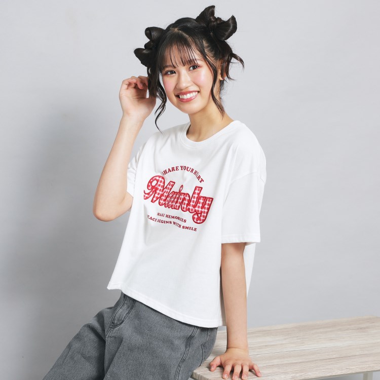 ピンク ラテ(PINK-latte)の接触冷感 ギンガムアップリケTシャツ Ｔシャツ