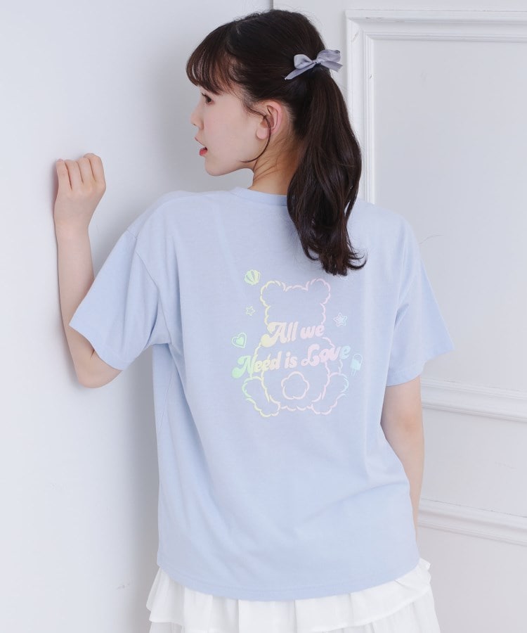 ピンク ラテ(PINK-latte)の接触冷感 グラデーションくまちゃん発砲ビッグTシャツ サックスブルー(090)