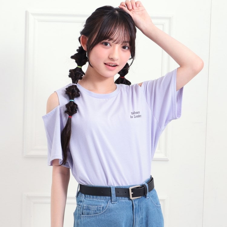 ピンク ラテ(PINK-latte)の肩あきバックプリントビッグTシャツ Ｔシャツ