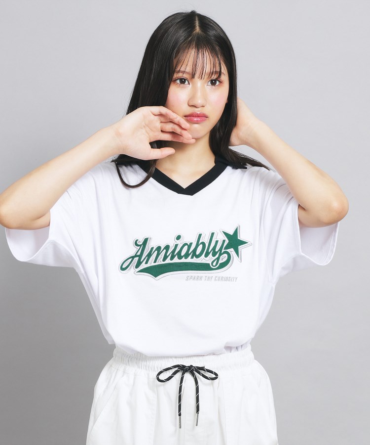 ピンク ラテ(PINK-latte)の【接触冷感】Vネック衿付きアップリケビッグTシャツ8