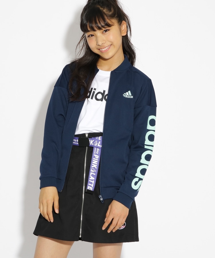 ピンク ラテ(PINK-latte)のadidas 袖ロゴジャージジャケット ネイビー(093)