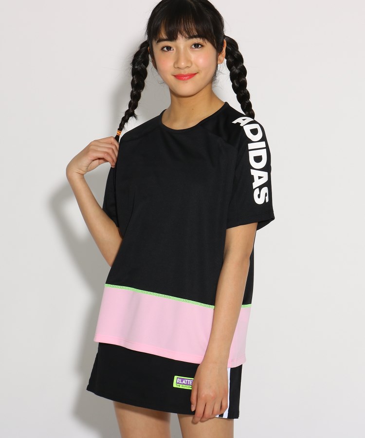 ピンク ラテ(PINK-latte)の【adidas/アディダス】 カラーブロックTシャツ ブラック(019)