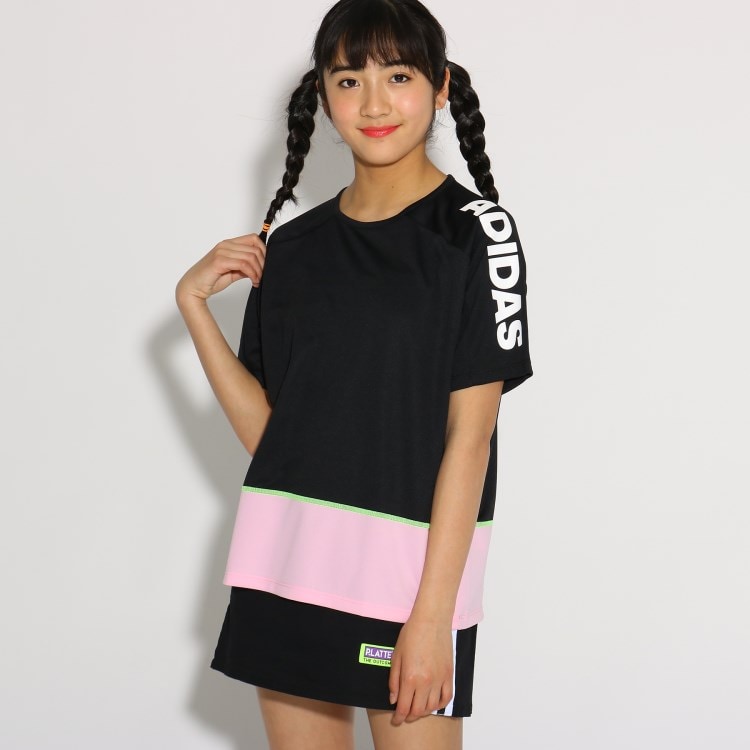 ピンク ラテ(PINK-latte)の【adidas/アディダス】 カラーブロックTシャツ Ｔシャツ