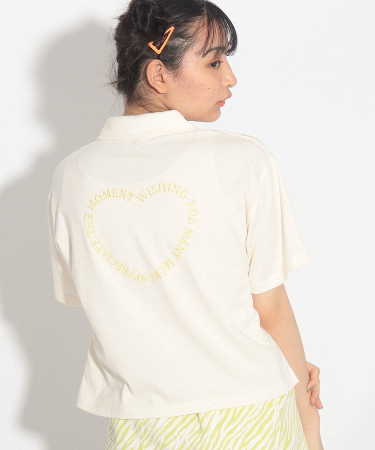 ピンク ラテ(PINK-latte)のバックハートプリント衿付きTシャツ オフホワイト(003)