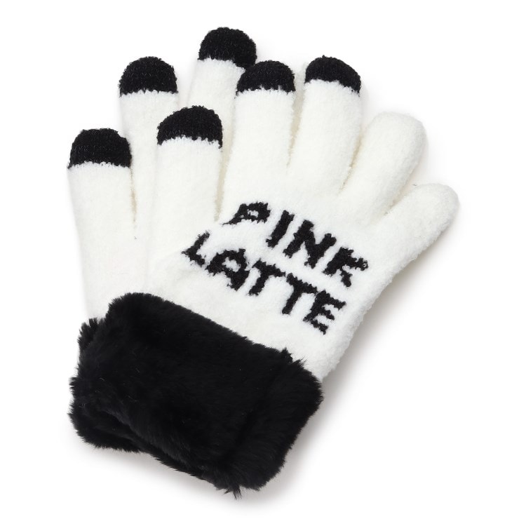 ピンク ラテ(PINK-latte)のボア付きロゴ手袋