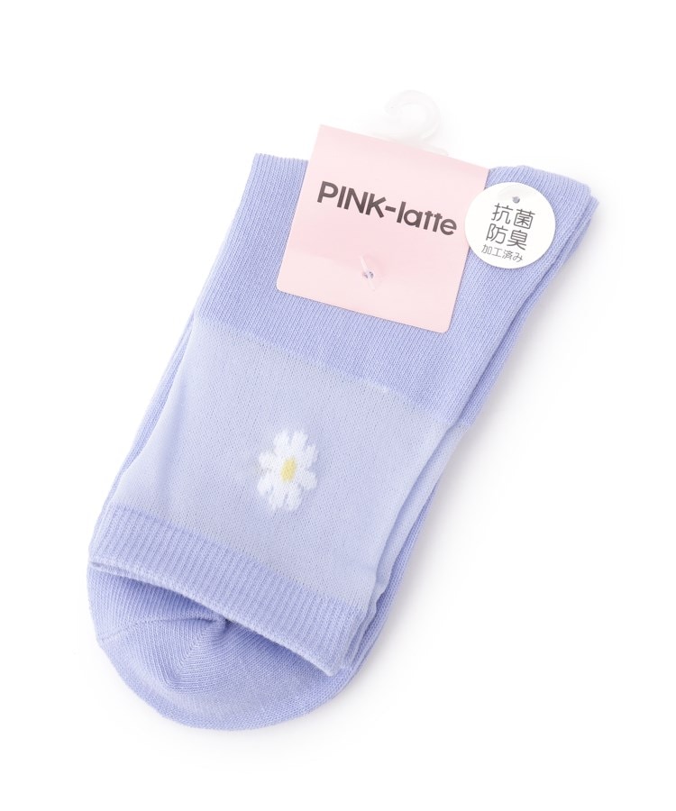 ピンク ラテ(PINK-latte)の透け花ショートクルーソックス ライトパープル(081)