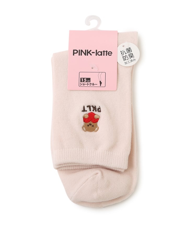 ＜WORLD＞ PINK-latte(ピンク ラテ) 【抗菌防臭】15cm丈ワンポイント刺繍クルー丈ソックス