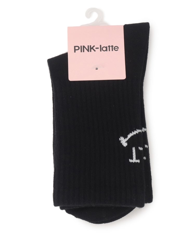 ピンク ラテ(PINK-latte)のにこちゃんロゴショートソックス ブラック(019)
