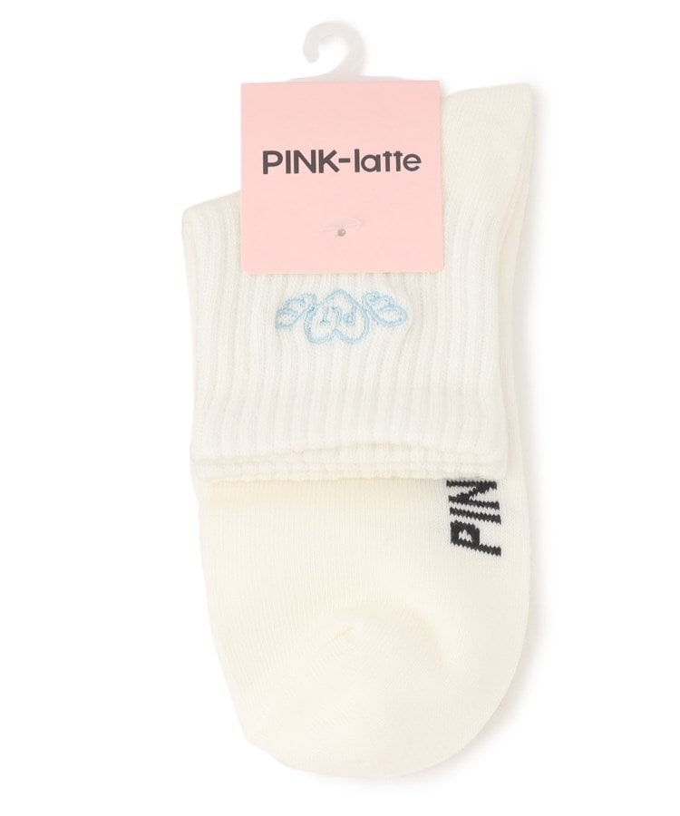 ピンク ラテ(PINK-latte)の刺繍プチ丈ソックス オフホワイト(003)