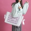 ピンク ラテ(PINK-latte)の【推し活】リボン付横型トートバッグ ブルー(091)