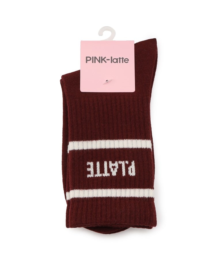 ピンク ラテ(PINK-latte)のラインロゴリブショート丈ソックス ボルドー(064)