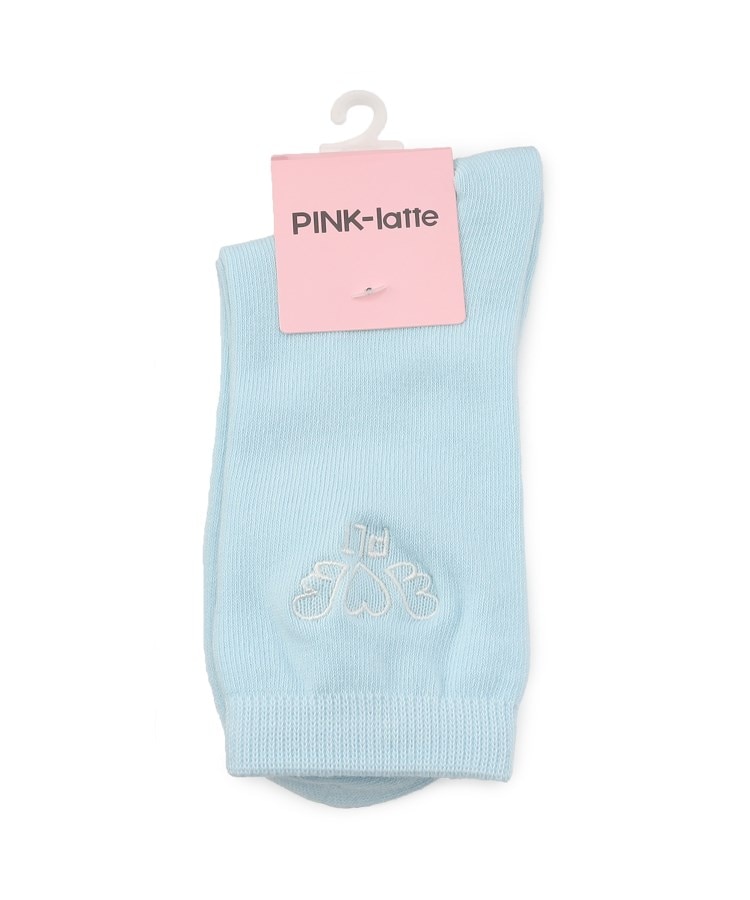 ピンク ラテ(PINK-latte)の刺繍入りカラーショート丈ソックス サックスブルー(090)