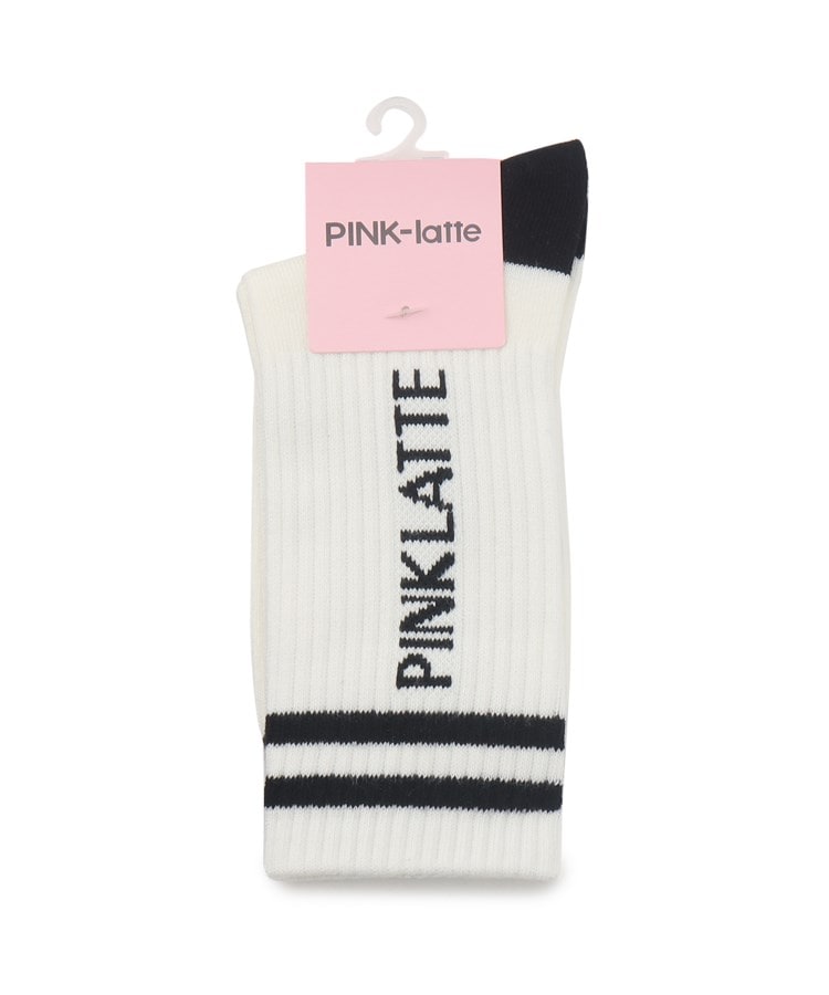 ピンク ラテ(PINK-latte)のライン×縦ロゴショート丈ソックス オフホワイト(003)