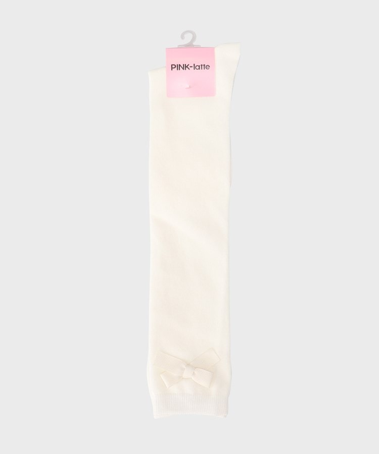 ピンク ラテ(PINK-latte)のリボン付きハイソックス オフホワイト(003)