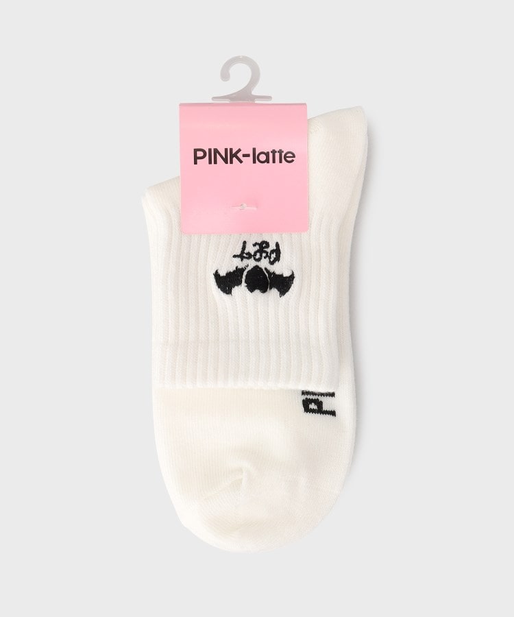ピンク ラテ(PINK-latte)の刺繍入りプチ丈ソックス オフホワイト(003)