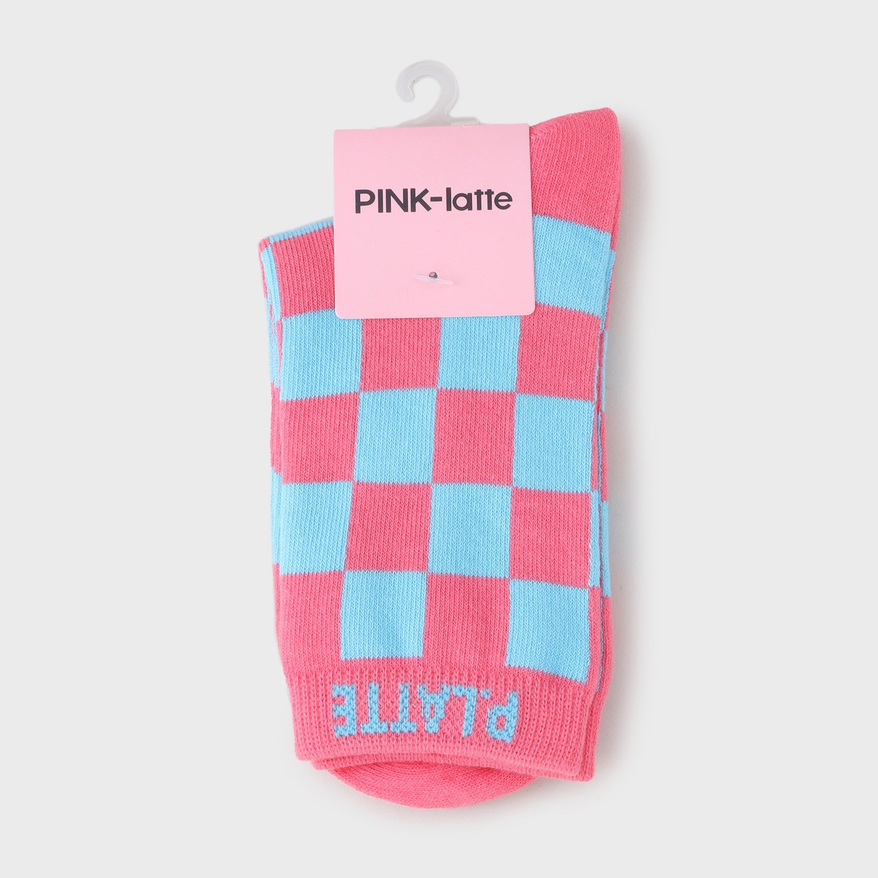 ピンク ラテ(PINK-latte)のチェッカーショート丈ソックス ピンク(072)