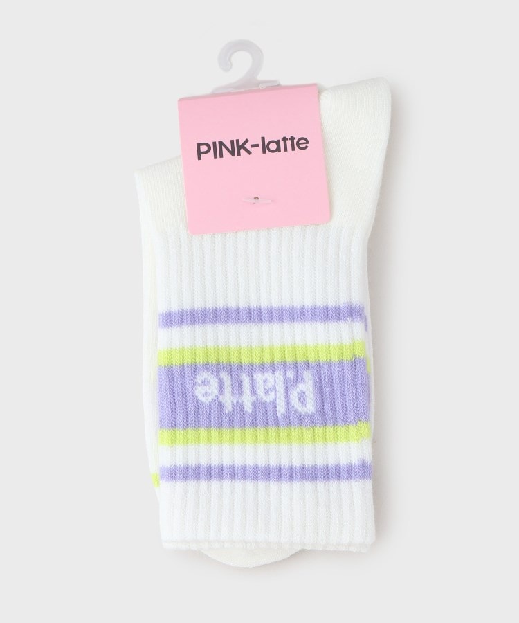 ピンク ラテ(PINK-latte)のラインロゴ入りショート丈ソックス1