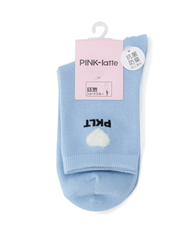 ピンク ラテ(PINK-latte)の【15cm丈】シャギーハート柄ショートソックス ブルー(091)