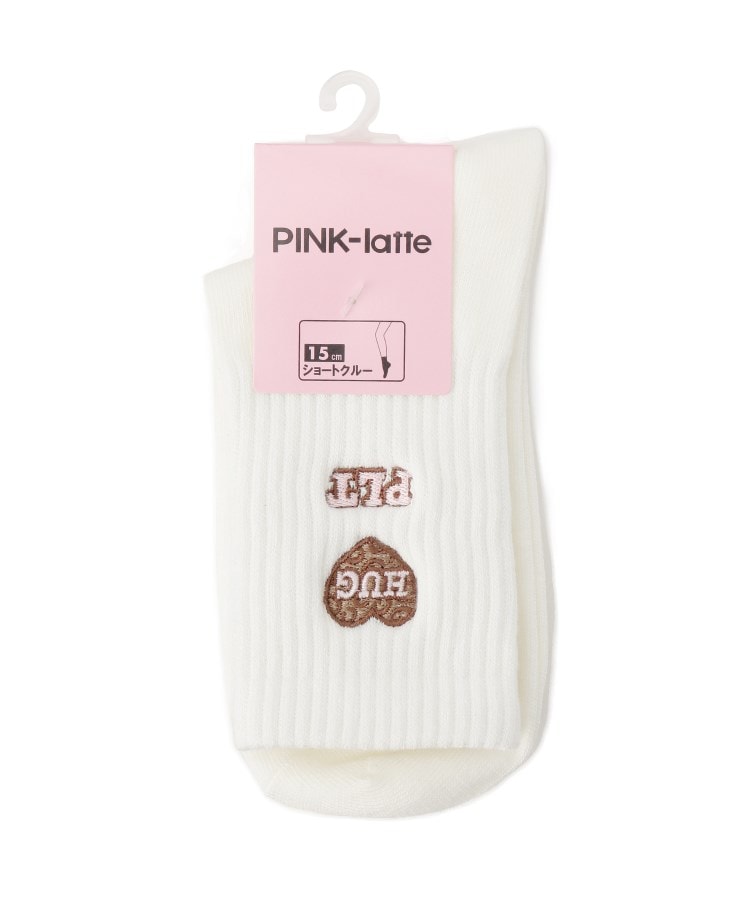 ピンク ラテ(PINK-latte)のレオパードハート刺繍ショートソックス ホワイト(001)