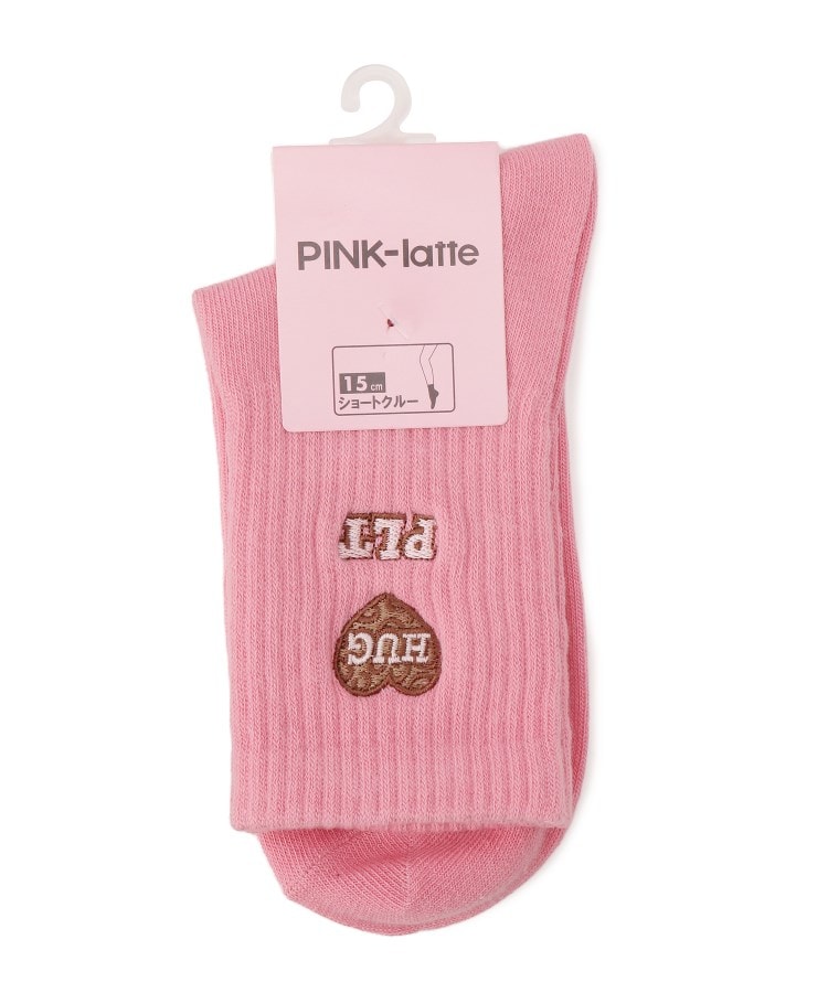 ピンク ラテ(PINK-latte)のレオパードハート刺繍ショートソックス ピンク(071)