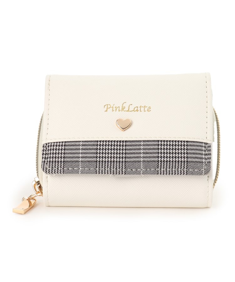 ピンク ラテ(PINK-latte)のチェック柄切り替えラウンドミニ財布 オフホワイト(003)