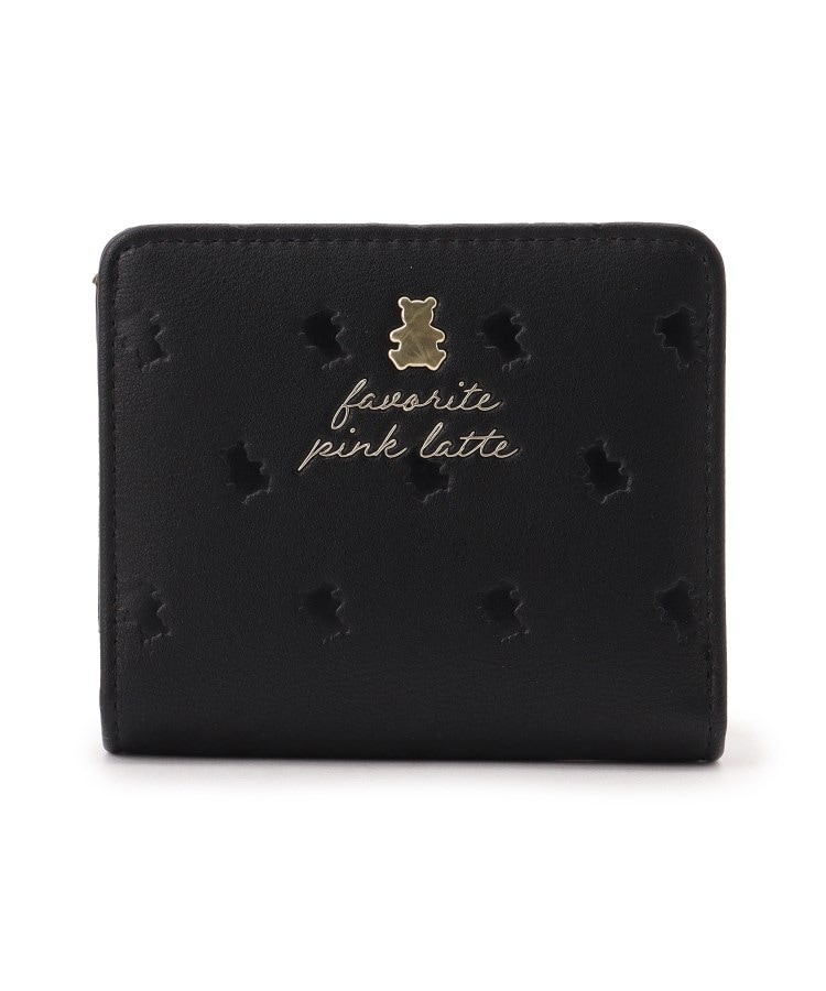 ピンク ラテ(PINK-latte)のくま型押しラウンドファスナー財布 ブラック(019)