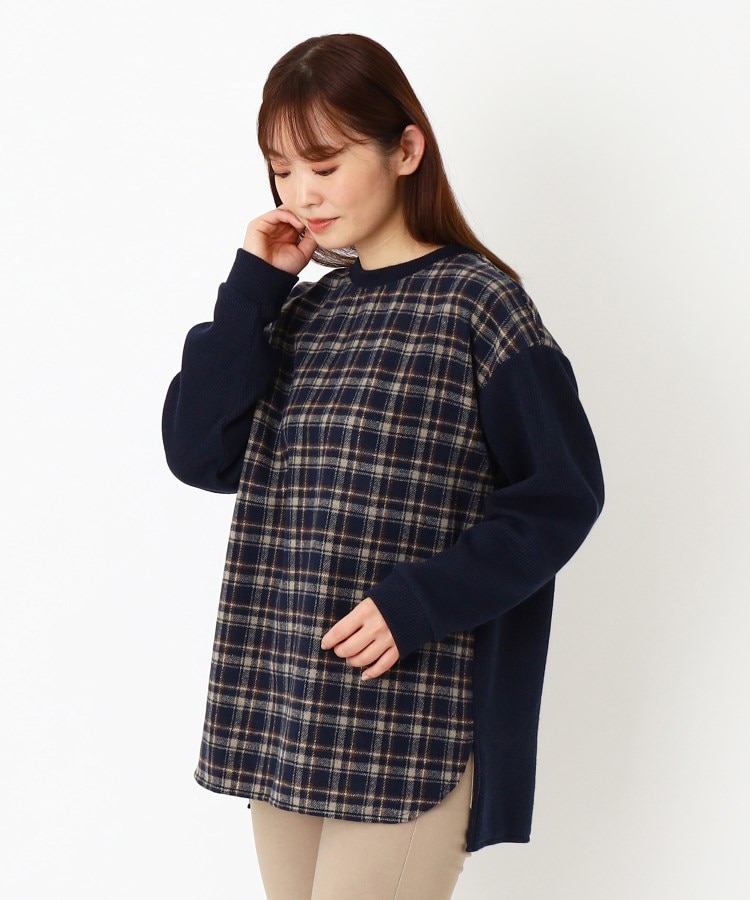 ルコリ(le colis)のチェック×リブ切替プルオーバー ブルー(093)