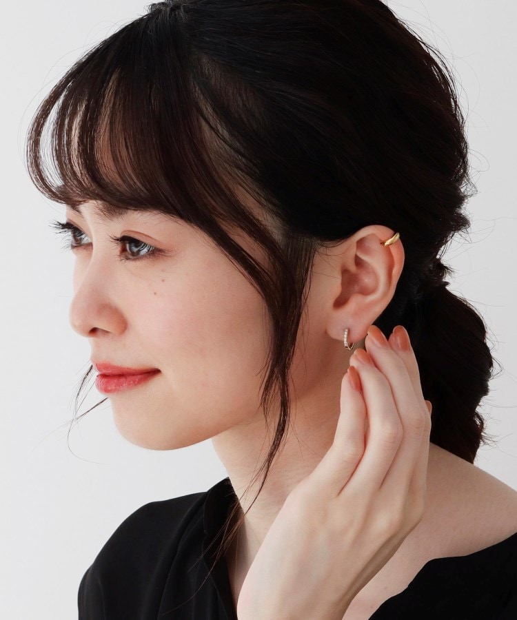 ダイヤモンド 平打ち中折れ フープピアス