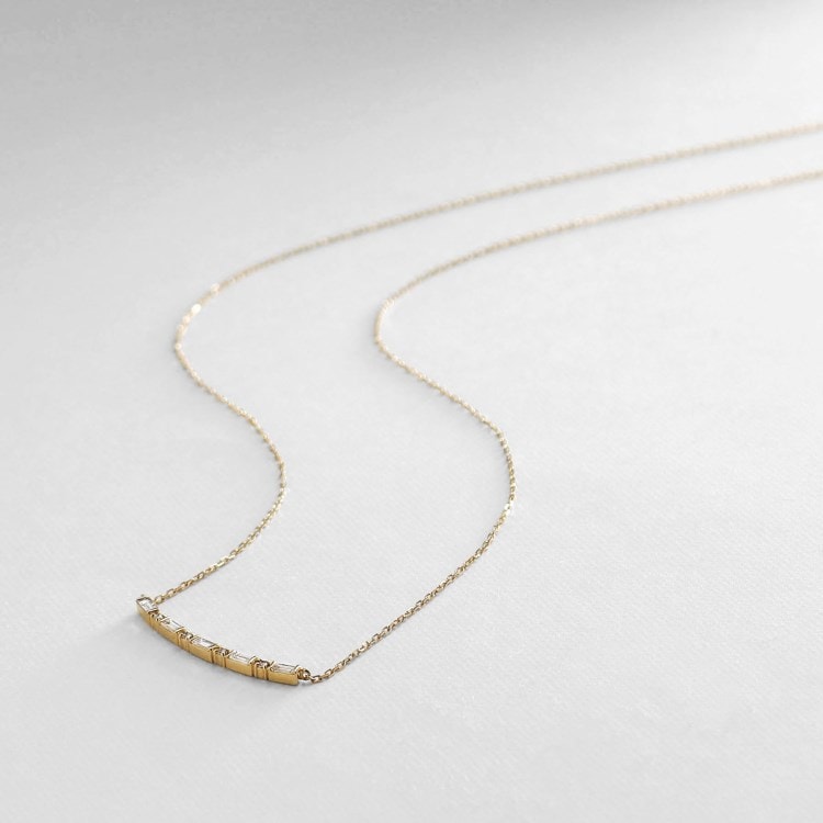 K18ダイヤモンド バゲットカット アーチネックレス(ネックレス K18ダイヤモンド バゲットカット アーチネックレス(ネックレス