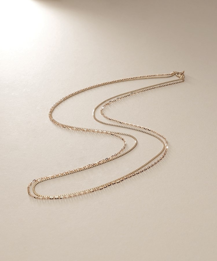 ココシュニック(COCOSHNIK)のK10ベネフラット×フラッシュアズキレイヤード ネックレス イエローゴールド(100)