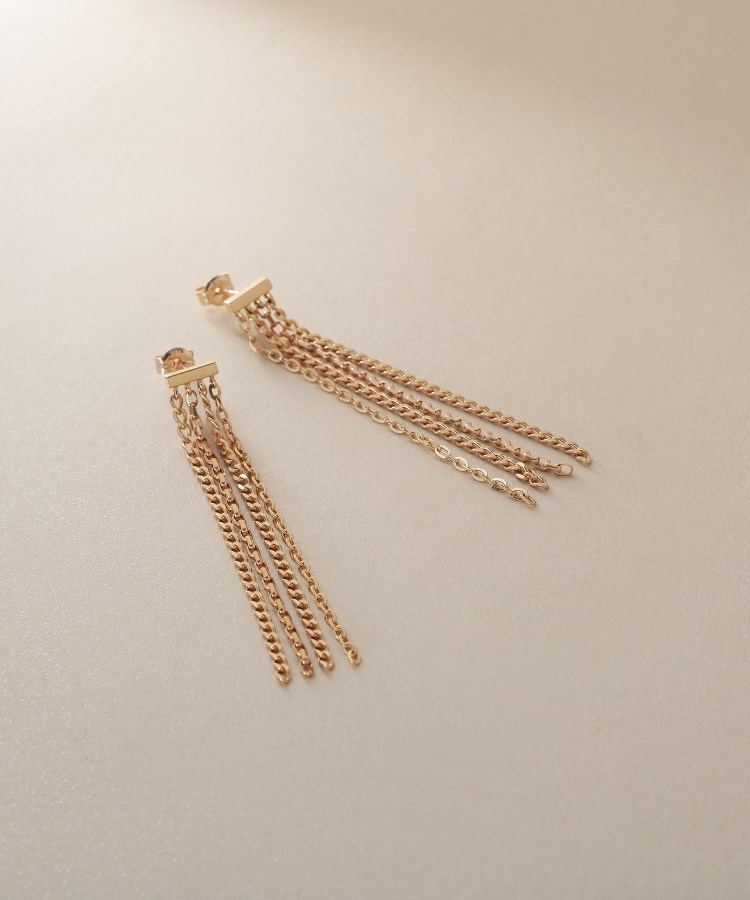ココシュニック(COCOSHNIK)のK10キヘイミックスチェーンフリンジ スタッズピアス イエローゴールド(100)