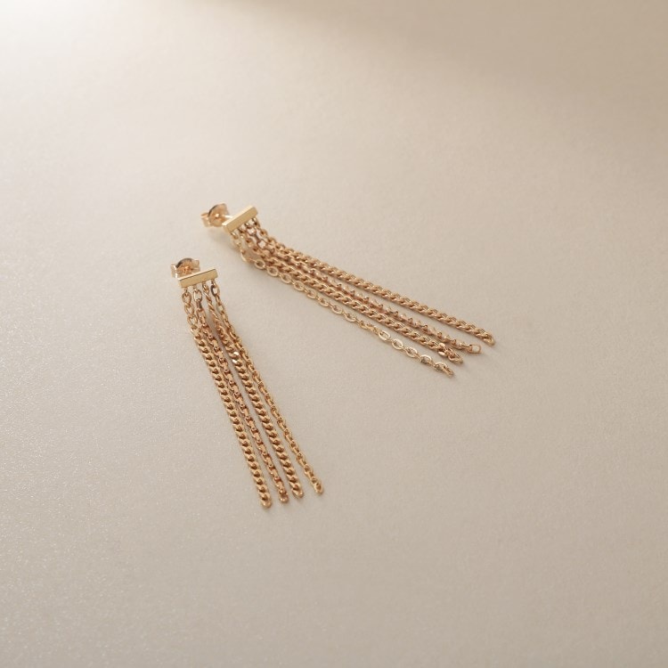 ココシュニック(COCOSHNIK)のK10キヘイミックスチェーンフリンジ スタッズピアス ピアス