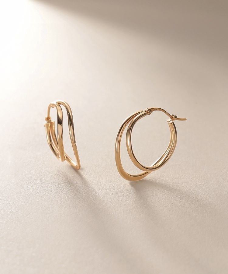 入荷now 口コミ K10中空カーブダブル フープピアス（ピアス） | COCOSHNIK アクセサリー