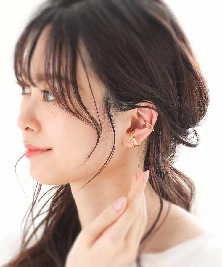 シルバー ダブルフープひねり イヤーカフ（イヤリング