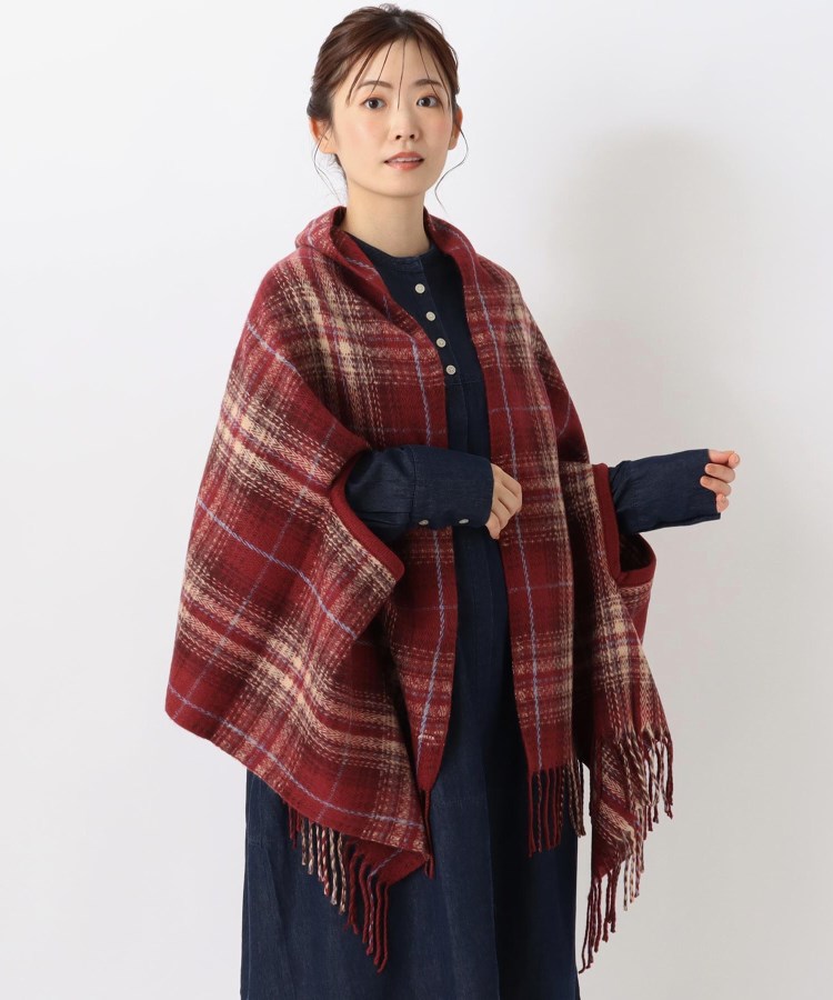 リンネル12月号掲載】大柄チェック 無地ギャザーケープ リンネル12月号掲載】大柄チェック 無地ギャザーケープ