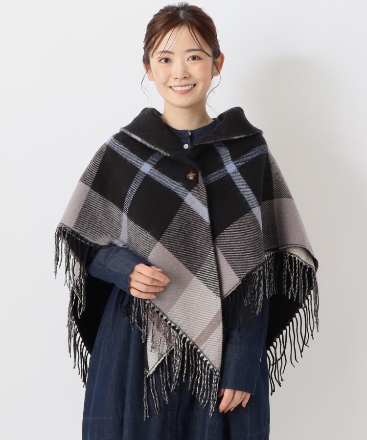 リンネル12月号掲載】大柄チェック 無地ギャザーケープ リンネル12月号掲載】大柄チェック 無地ギャザーケープ