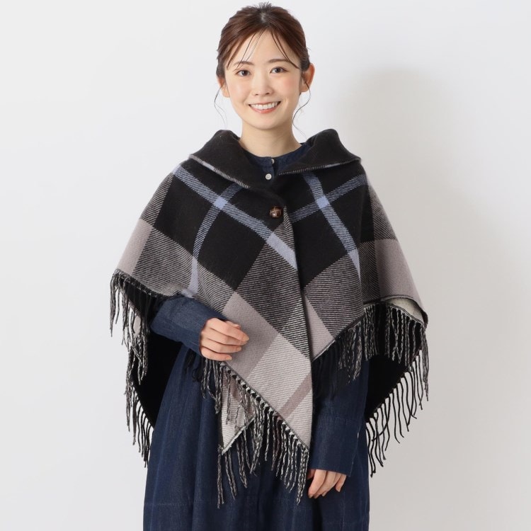 リンネル12月号掲載】大柄チェック 無地ギャザーケープ リンネル12月号掲載】大柄チェック 無地ギャザーケープ