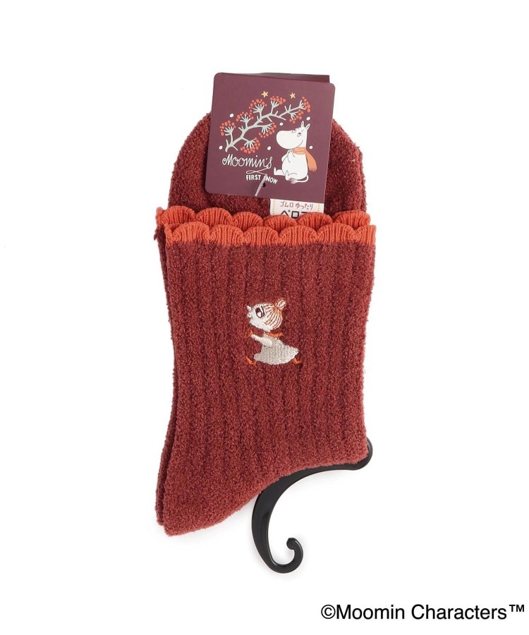 ワンズテラス(one'sterrace)の◆MOOMIN FIRST SNOW ベロア ミイ刺繍 ロークルーソックス レッド(962)