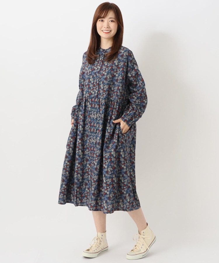 ワンズテラス(one'sterrace)の綿麻レーヨンウエスト切替ギャザー入りワンピース14