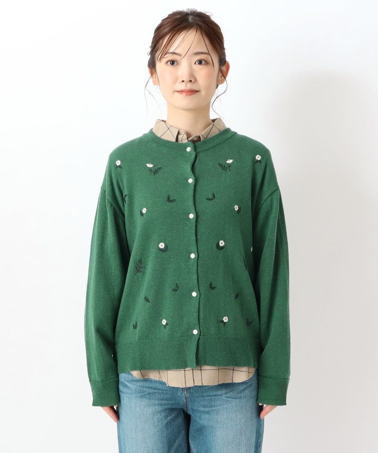 ワンズテラス(one'sterrace)の花柄刺繍入り ドロップスリーブニットカーディガン1