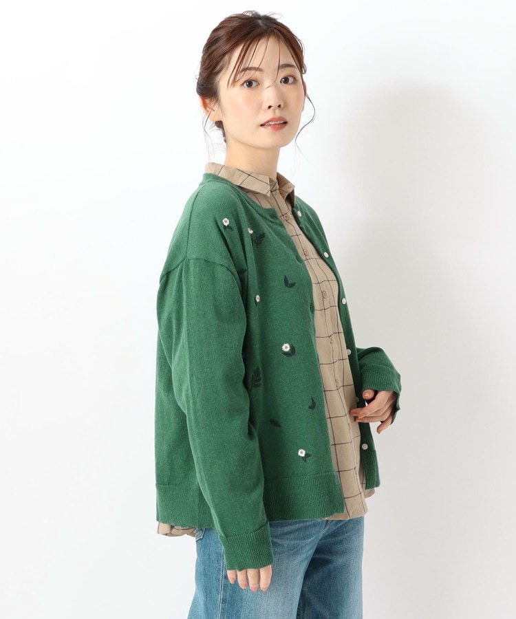 花柄刺繍入り ドロップスリーブニットカーディガン 花柄刺繍入り ドロップスリーブニットカーディガン