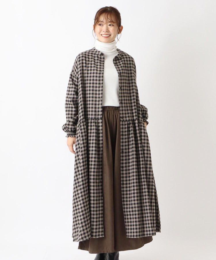 ワンズテラス(one'sterrace)の【リンネル12月号掲載】ネル袖ギャザー　ウエスト切替ワンピース グレー(912)