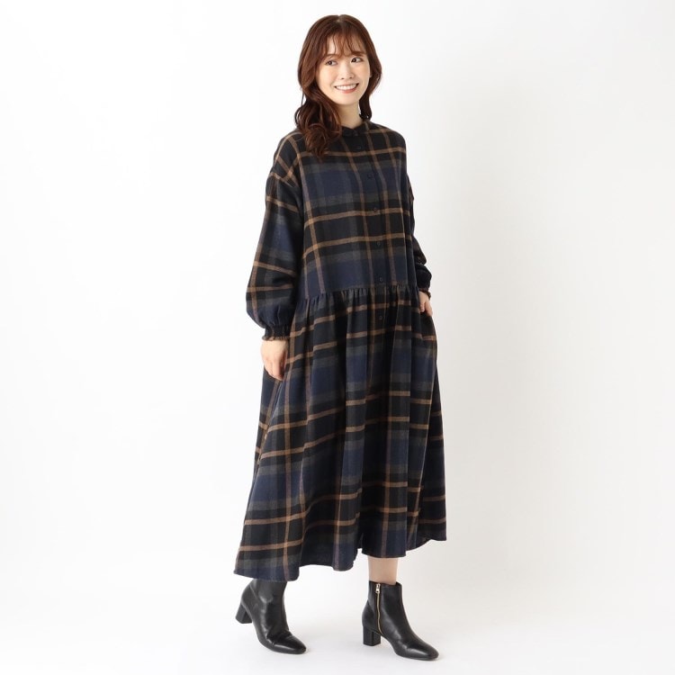 ワンズテラス(one'sterrace)の【リンネル12月号掲載】ネル袖ギャザー　ウエスト切替ワンピース マキシ・ロングワンピース