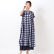 ワンズテラス(one'sterrace)の◆綿麻レーヨン織柄チェックワンピース ブルー(993)
