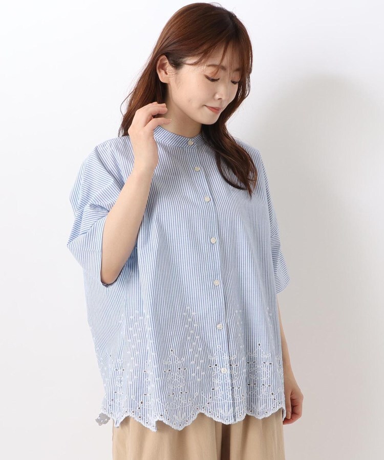 ワンズテラス(one'sterrace)の裾スカラップ刺繍 前開きブラウス ネイビー(994)
