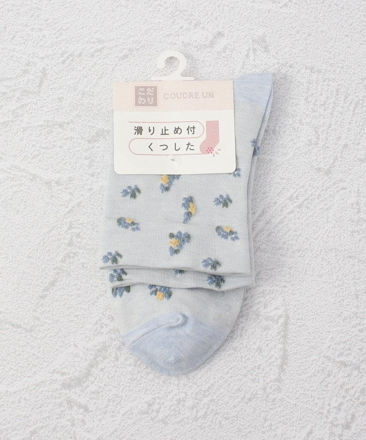 ワンズテラス(one'sterrace)の◆コダワリ ゴム無 小花 クォーターソックス ブルー(993)