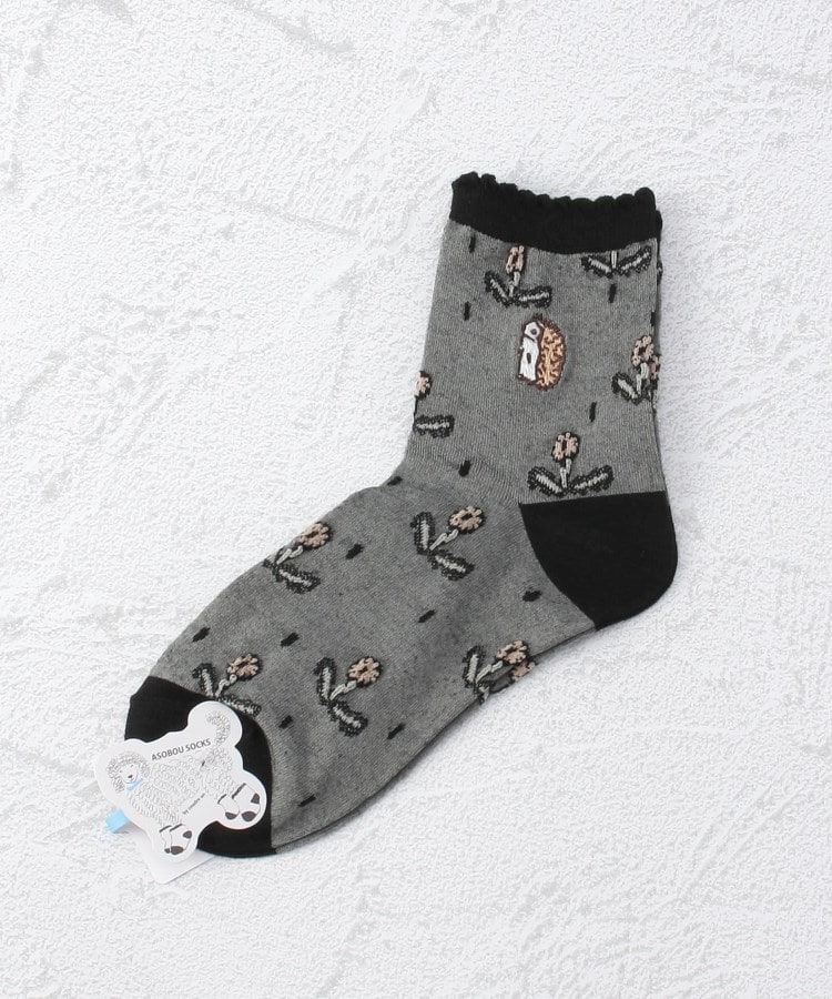 ワンズテラス(one'sterrace)の◆ASOBOU 刺繍ハリネズミ クォーターソックス ブラック(919)