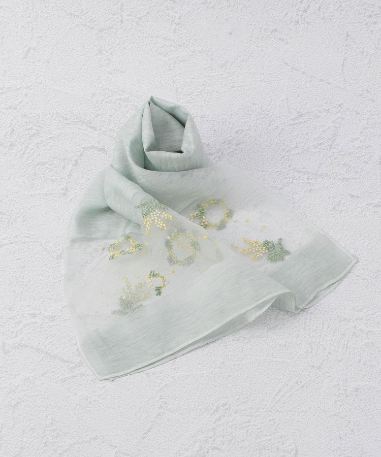 ワンズテラス(one'sterrace)のシアー 刺繍ミニストール ミモザ ブルー(993)